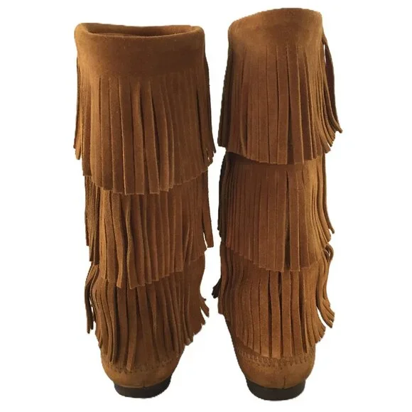 Minnetonka 3-Layer Fringe Boots/Moccasins NEW - Picture 3 of 14